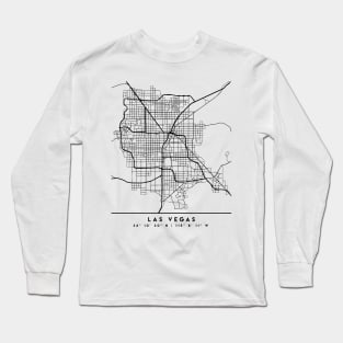 LAS VEGAS NEVADA BLACK CITY STREET MAP ART Long Sleeve T-Shirt